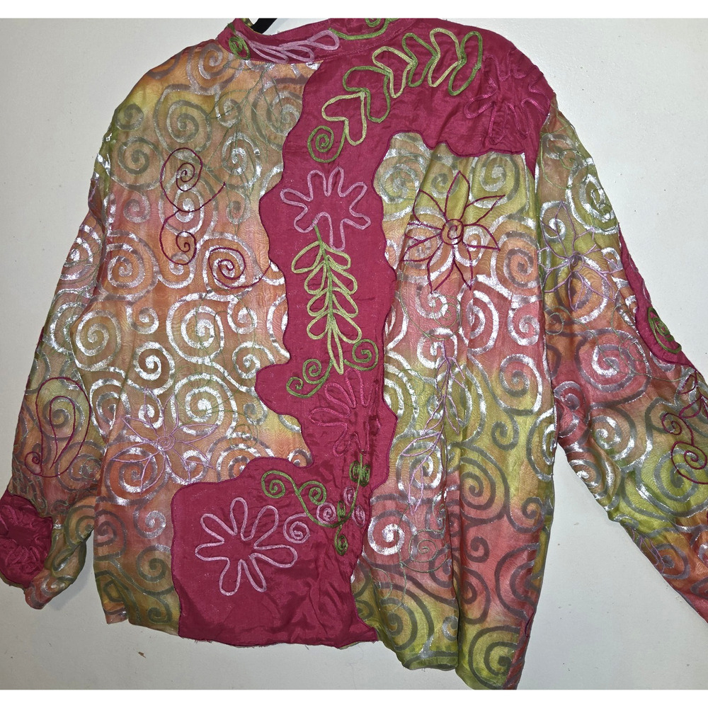 Vintage Jeevan Silk Top Jacket Plus Sz 2X Art To Wear Artsy Textured Silk Blend - Picture 8 of 16